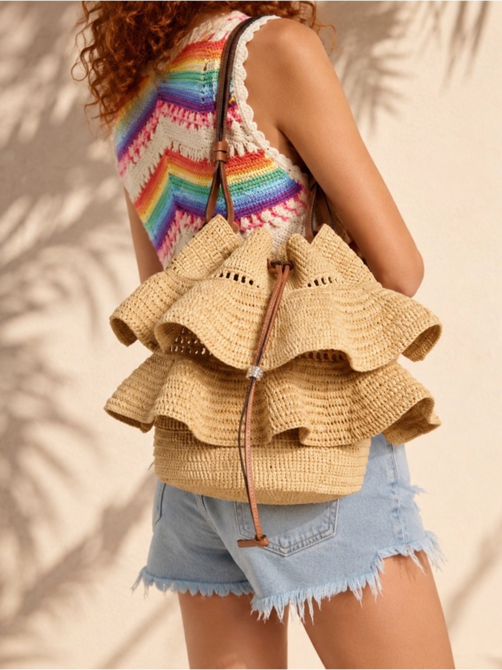 LOEWE x Paula's Ibiza Balloon Ruffled Raffia Shoulder Bag - Picture 2 of 14